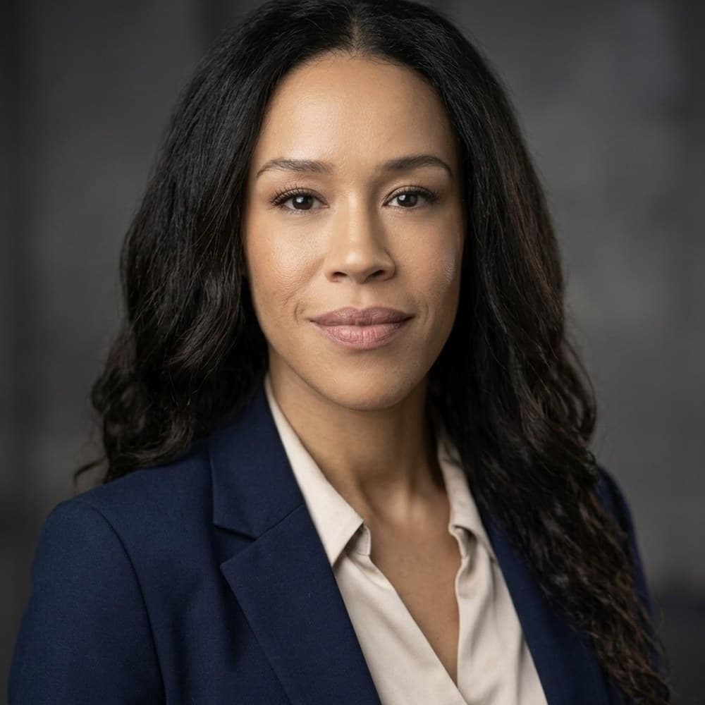 Studio portrait of ArtsyMeta (Rena Dite) in a navy blazer
